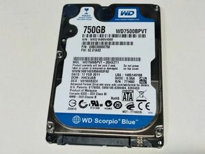 【使用時間178108時間】WD 750GB HDD WD7500BPVT-26HXZT1 2.5インチ 9.5mm厚 CrystalDiskInfo正常判定【4500】