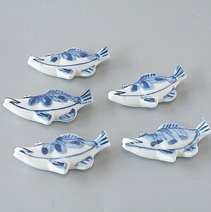 Art hand Auction 5 подставок для палочек/рыба, расписанная вручную/ho003-5, Посуда, Японская посуда, Палочки для еды