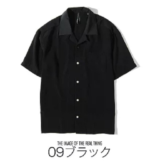 オープンカラー レーヨン 開襟シャツ XL / ブラック