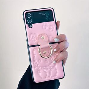 GalaxyZFlip 3ケース 高落下防止 リングホルダー付き ハローキティ ピンク