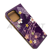 iPhone14pro 手帳型ケース 和柄 紫 アイフォンケース_画像7