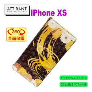 iPhoneXS ケース 手帳型 和柄 菊 金 アイフォンケース