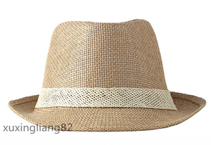 麦わら帽子 ソフト帽子 メンズ ストローハット ジャズ帽子 紫外線対策 抗菌防臭通気 シンプル ハンドメイド 飾り編み カーキ