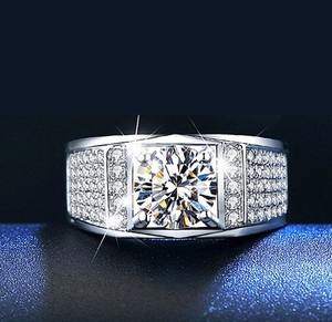 豪華 指輪 シルバー pt950 プラチナコーティング メンズ 満々ダイヤモンド キラキラ輝く リング 紳士 結婚式 フリーサイズ