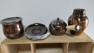 開新堂 茶器揃 純銅製 未使用 ・ 煎茶道具/ 茶壺/ 急須/ 茶托/茶こぼし/ 