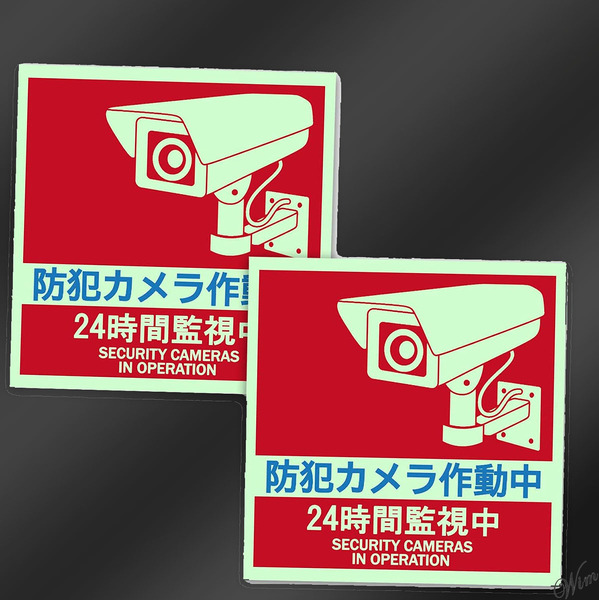◆昼に光源を蓄え、夜に発光◆ セキュリティーステッカー 2枚入 安全対策 防犯 監視カメラ作動デザイン インテリア 防災 ホワイト