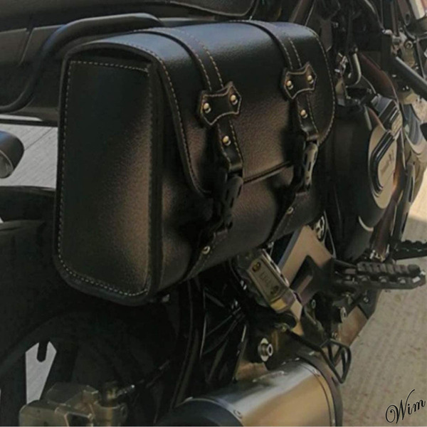 ◆がっちりしたアメリカンデザイン◆ サイドバッグ PVCブラックレザー 防水 取付簡単 バイク オートバイ ツーリング ブラック 汎用タイプ