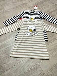 新品　女の子　スヌーピー長袖Tシャツ　しま模様　　　灰色　 ネイビー　９5cm　　2点セット