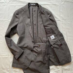 linen.[ unused class ]SUIT SELECT suit setup single tea color 2B check pattern unlined in the back ventilation stretch waist adjustment possible M rank men's 