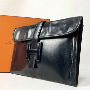 【希少】 HERMES エルメス ジジェ PM 本革 レザー クラッチバッグ セカンドバッグ ブラック　箱付き