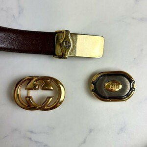 [ gorgeous 3 point summarize ]GUCCI Christian Dior dunhill Gucci Dior Dunhill Gold metal fittings belt buckle summarize set 