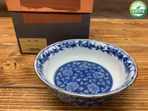 【O-6490】未使用 たち吉 染付輪花 銘々皿 小鉢 小皿 取り分け皿 5客セット 橘吉 tachikichi 東京引取可【千円市場】