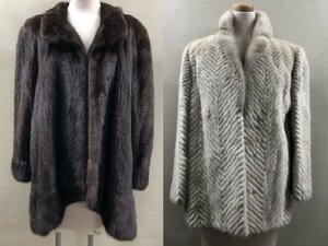 【O-6571】FUR FLASH ムーンバット 毛皮 ミンク ファー コート MINK ブラウン系 9～11号 他 2枚セット 東京引取可【千円市場】