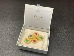 [O-6581]Christian Dior Dior brooch pin Gold color rhinestone accessory box attaching Tokyo pickup possible [ thousand jpy market ]