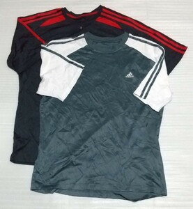 ☆adidas アディダス 半袖Tシャツ Lサイズ(ジャパン2XO)2枚ストレッチ スポーツ ウェア ティー メッシュGLAYグレイ白ホワイト3ストライプス