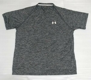 *UNDER ARMOUR Under Armor short sleeves T-shirt L size HEATGEARf assy .n sport tea stretch TEE sand storm pattern gray GLAY white color 