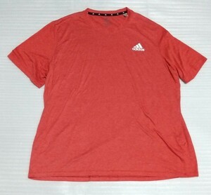 ☆adidas.com アディダス半袖Tシャツ 2XLサイズ(ジャパン6XO) スポーツ ティー朱色レッド紅白ホワイト赤 ストレッチ メッシュ軽量AEROREADY