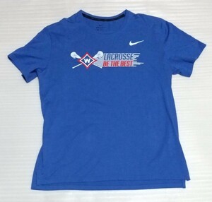 ☆NIKE ナイキ半袖Tシャツ サイズXLスポーツ ティーDRI-FITストレッチLACROSSE BE THE BESTブルー青色ホワイト白レッド赤メッシュ スリット