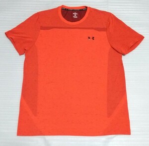 ☆UNDER ARMOUR アンダーアーマー 半袖Tシャツ XL サイズ FITTEDスポーツ ティー 伸縮機能ストレッチTEEメッシュ軽量オレンジ黒色ブラック