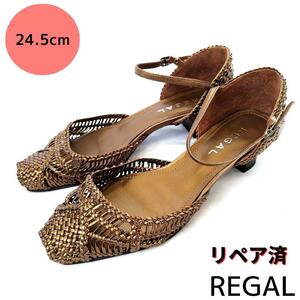 美品REGAL【リーガル】メッシュ サンダル パンプス ゴールド