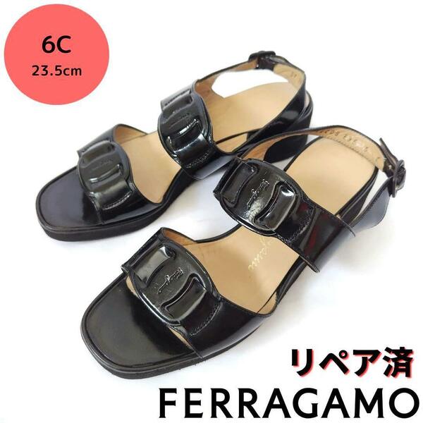 サルヴァトーレ・フェラガモ【Ferragamo】ヴァラプレート サンダル 黒