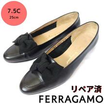 モデルサイズ☆フェラガモ【Ferragamo】リボン ローヒール パンプス 黒_画像1