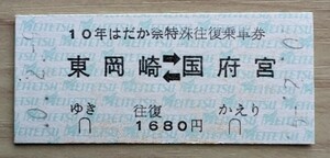 名鉄●平成１０年はだか祭り特殊往復乗車券(硬券)