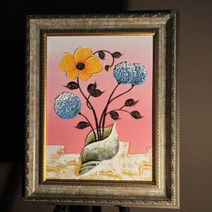 手書き油絵 shell flower 額付 絵画 インテリア 油彩画