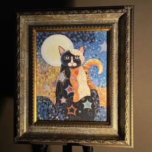 Art hand Auction Картина на холсте Фэнтезийный кот в рамке Украшение интерьера, Рисование, Картина маслом, Картины животных
