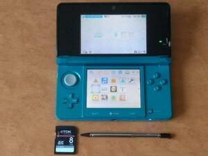  moving . settled popular color & valuable Ver 3DS used aqua blue valuable 9.2.0-20 J MH4G*8GB* pen attaching touch panel almost less scratch 1 jpy from cheap postage including in a package possible 