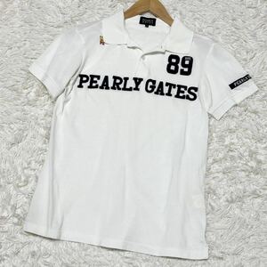 PEARLY GATES ポロシャツ 半袖 パーリーゲイツ ゴルフウェア サイズ4 ロゴ　ワッペン　ホワイト　襟裏ロゴ　豪華　1円〜