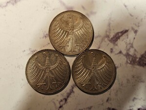 【24】 ドイツ1960年.63年　DFJ ５マルク銀貨3枚セット　約33.5ｇ 古銭 アンティーク コイン イギリス 貨幣