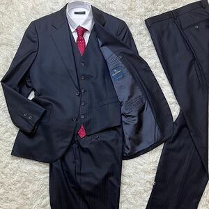 【極美品】ブルックスブラザーズ スーツ セットアップ 3ピース パンツ2本 ネイビー ストライプ 紺色 39 L相当 BROOKS BROTHERS