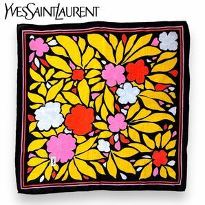 【美品】Yves Saint Laurent イヴ サンローラン 花 フラワー 総柄 コットン 大判 スカーフ ストール ショール