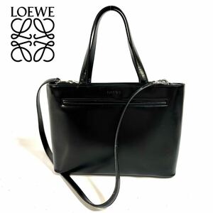 [ прекрасный товар ]LOEWE Loewe кожа 2way ручная сумочка сумка на плечо черный серебряный металлические принадлежности 