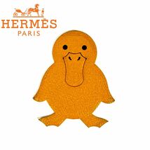 【美品】HERMES エルメス レザー アヒル あひる 栞 しおり ブックマーカー ブックマーク ピカブック クリップ 黄色 イエロー 希少品_画像1