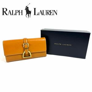 【美品】Ralph Lauren ラルフローレン レザー 二つ折り 長財布 ベルト金具 ゴールド金具 キャメル ブラウン 保存箱付