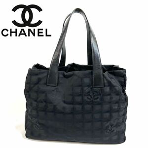 【美品】CHANEL シャネル ココマーク ニュートラベルライン ナイロン キャンバス レザーハンドル ハンドバッグ ブラック イタリア製