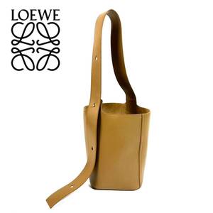 【極美品】LOEWE ロエベ ペブル レザー バケットバッグ ショルダーバッグ ミディアム オーク ブラウン キャメル ゴールド金具 スペイン製