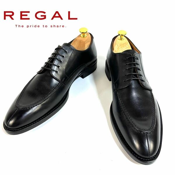 【極美品】REGAL リーガル GORE-TEX ゴアテックス Vチップ ストレートチップ 革靴 レザー シューズ ブラック 706R 27cm 日本製 新品同様