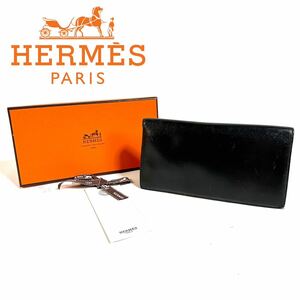 【美品】HERMES エルメス mc2 フレミング カーフ レザー 二つ折り 長財布 札入れ カード入れ ブラック 牛革 元箱付き