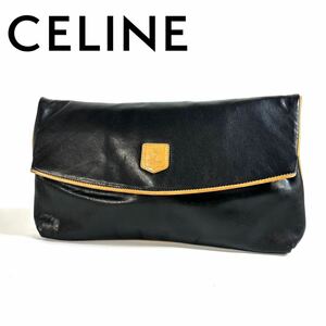 CELINE セリーヌ マカダム柄 PVCレザー ヴィンテージ クラッチバッグ セカンドバッグ ネイビー ゴールド金具 イタリア製