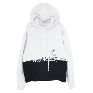 MONCLER モンクレール G20918G00040 MAGLIA CON CAPPUCCIO バイカラー プルオーバー パーカー フーディー ホワイト系 L【中古】