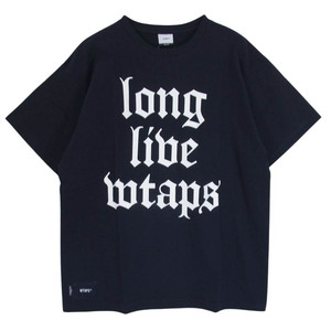 WTAPS ダブルタップス 22SS 221ATDT-STM08S LLW SS COTTON LONG LIVE WTAPS ロゴプリント 半袖 Tシャツ ネイビー系 X02【美品】【中古】