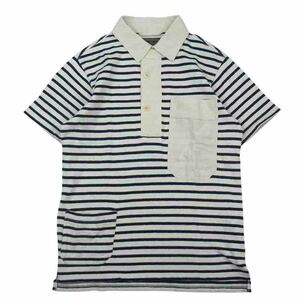 Nigel Cabourn ナイジェルケーボン 8070021020 MARINE POLO コットン リネン 切替えボーダー ポロ 半袖 シャツ ベージュ系 46【中古】