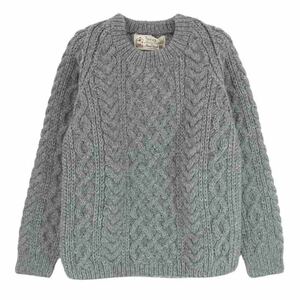 INVERALLAN インバーアラン 茶タグ 英国製 1A CREW-NECK KNIT ウール ケーブル ニット セーター グレー系 サイズ表記無【中古】