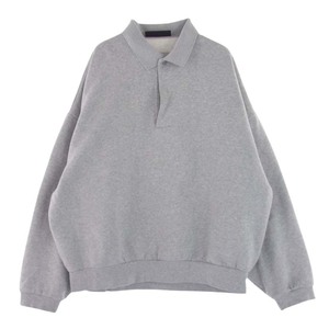 FEAR OF GOD フィアオブゴッド 背面 ラバーロゴ 裏起毛 ポロ スウェット 長袖 トレーナー グレー系 L【中古】