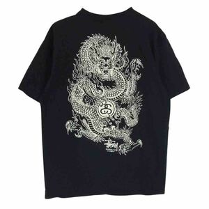 STUSSY ステューシー DRAGON TEE 胸ロゴ バックドラゴンプリント 半袖 Tシャツ ブラック系 L【中古】