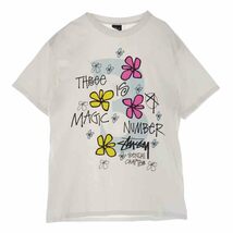 STUSSY ステューシー フラワー プリント Tシャツ 半袖 フラワー ホワイト系 M【中古】_画像1