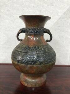 高岡銅器（２）　花器　花瓶　鋳銅器　幾何学模様　アンティーク　gkysyl637